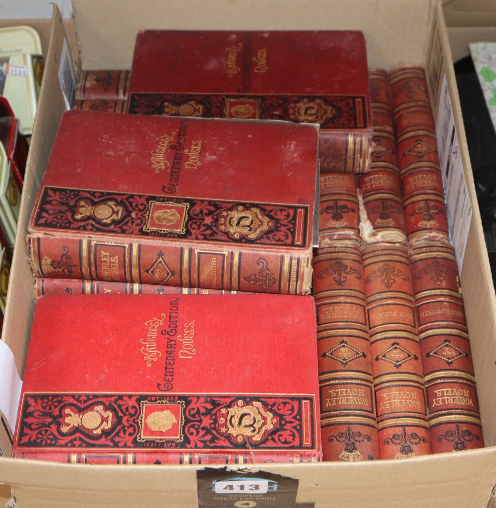 Nine leather-bound historical volumes by Julia Pardoe (some ex-libris William E Cain) and Scotts Waverley Novels,